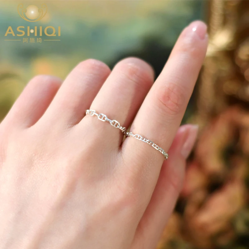 Женское кольцо с серебряной цепочкой ASHIQI новое модное ювелирное изделие для
