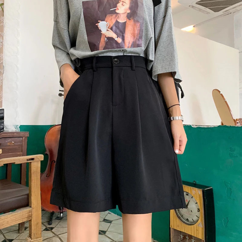 Shorts Women's Clothing Summer 2022 Solid Color Loose Pocket Button High Waist Shorts Korean Fashion Casual Thin Women Clothing plus size womens clothing