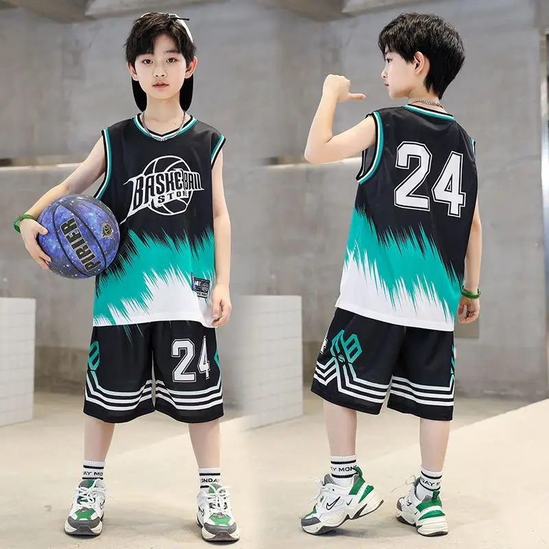 Heart バスケットボールウェア 160cm 4点セット 男の子用夏服,速乾性バスケットボールスーツ,4〜14歳の男の子用
