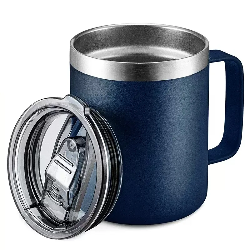 12oz Coffee Mug with Handle Sliding Lid Stainless Steel Travel Tumbler Cup Double Insulated Camping Cup for Hot & Cold Drink Tea