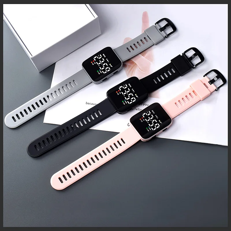 Digital Watch For Men Women LED Electronic Unisex Watch Fashion Casual Simple Silicone Strap Square Dial Clock Zegarek Damski