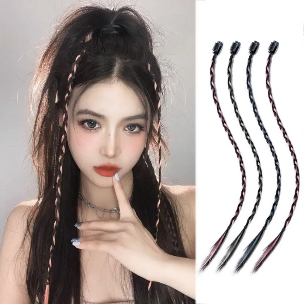 Y2K 트위스트 브레이드 헤어 로프 패션 헤어 익스텐션, 걸이식 귀 염색 가발, 보이지 않는 가짜 복싱 브레이드 헤어 피스 