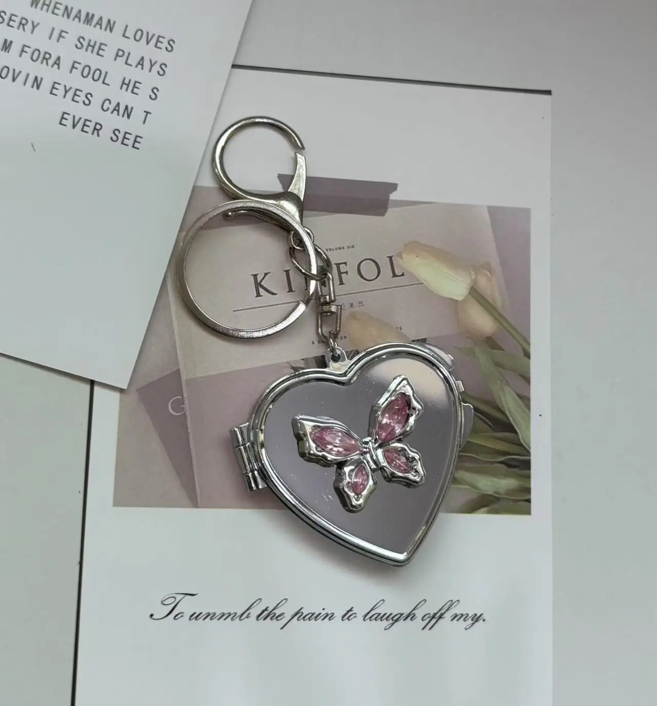 Butterfly Love Double-Sided Folding Portable Makeup Mirror Keychain Pendant