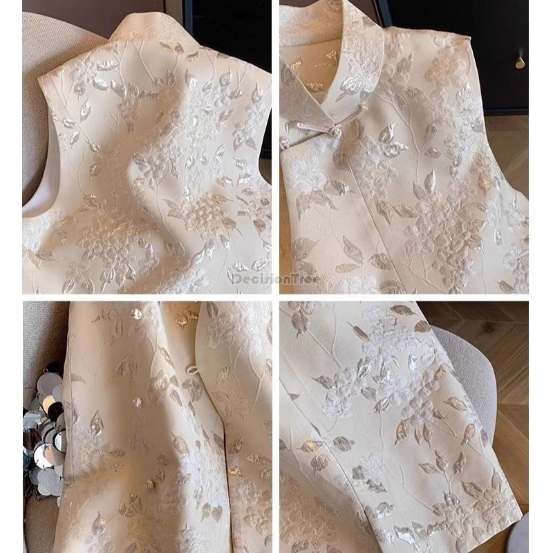2025 new chinese retro style jacquard stand collar sleeveless cheongsam button vest for women elegant fashion vest waistcoat