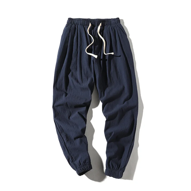Mens Elastic Waist Cotton Linen Harem Pants Summer