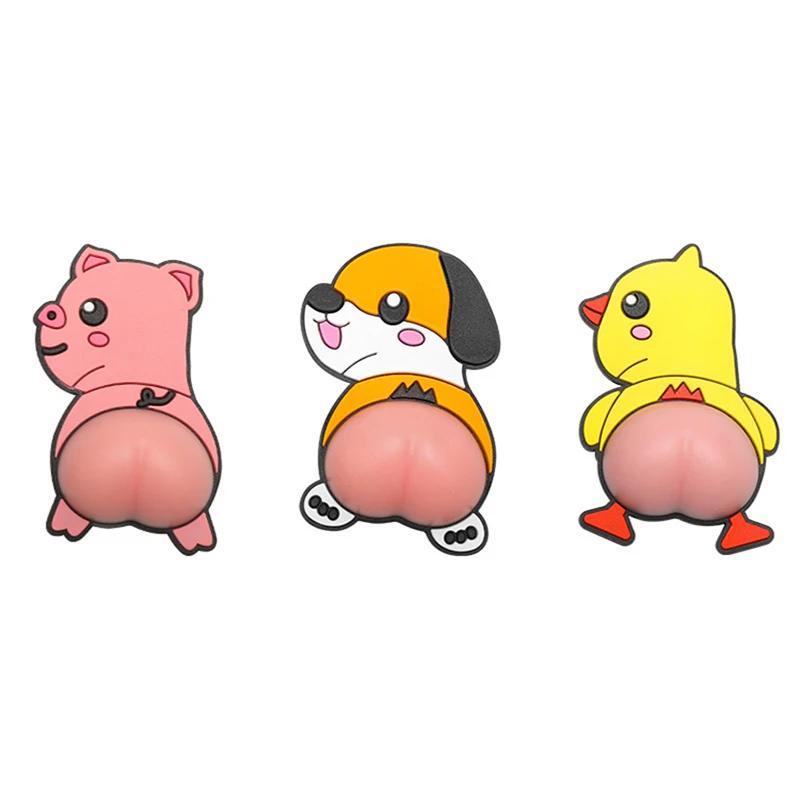 

2Pcs Cartoon Animal Stickers Decor Butt Cartoon Dog Pig Duck Squishy Fidget Toy Decompression Car Anti-Collision Stickers Toys