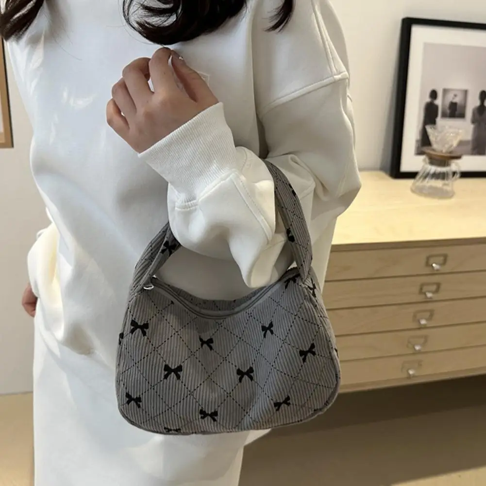 Bow Pattern Niche Design Handbag Corduroy Handbag Casual Women's Underarm Bags Shoulder Bag Shopping Commuter Tote Bags