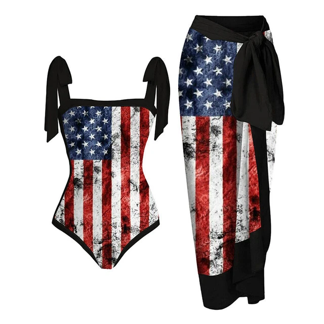 American Flag Printed Swimsuit Women 2023 High Waist Skirt Bikini