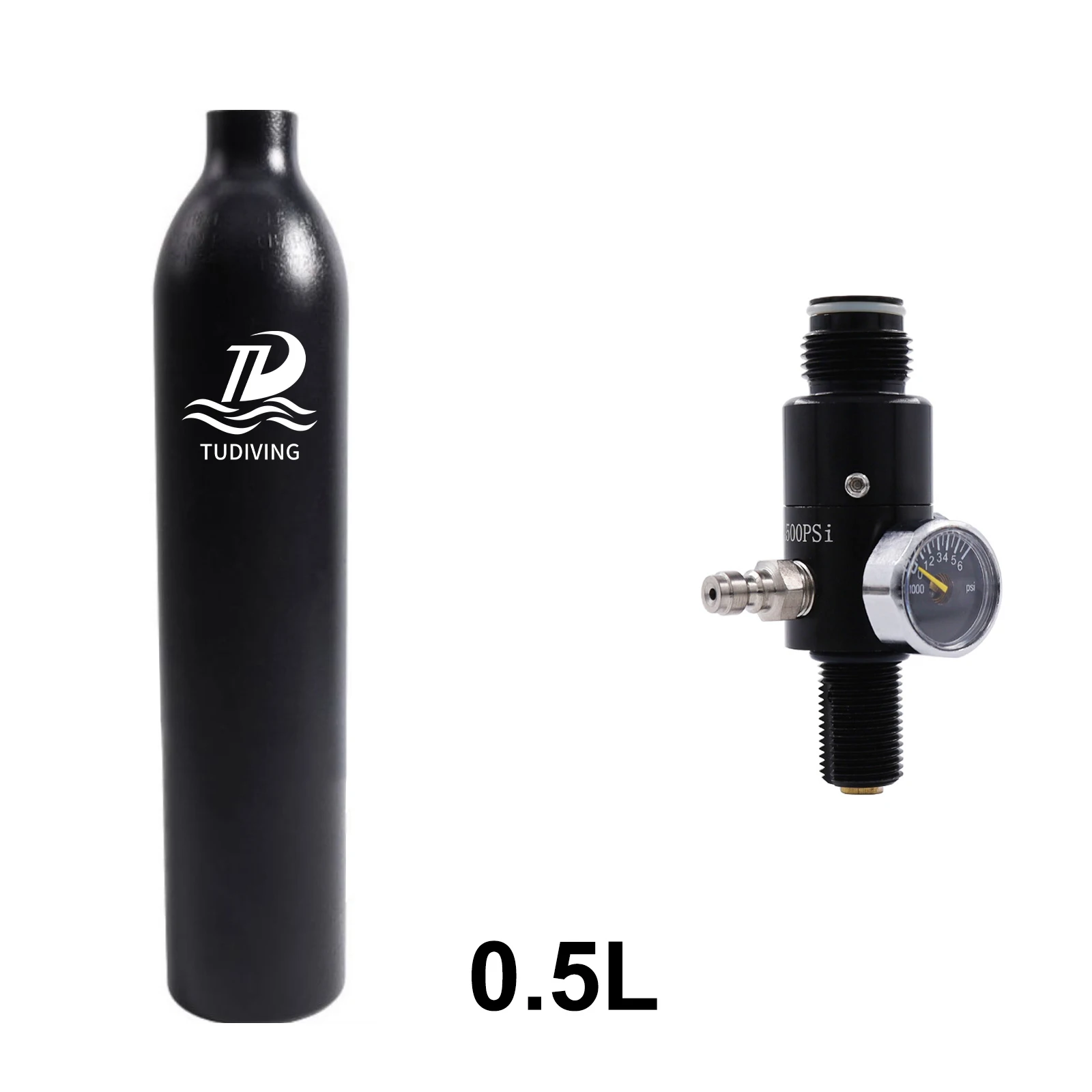 TUDIVING-0.5L 4500Psi 300Bar Diving Aluminum Cylinder 500CC Scuba Diving Air Tank HPA Bottle 5/8"-18UNF,M18*1.5 Thread