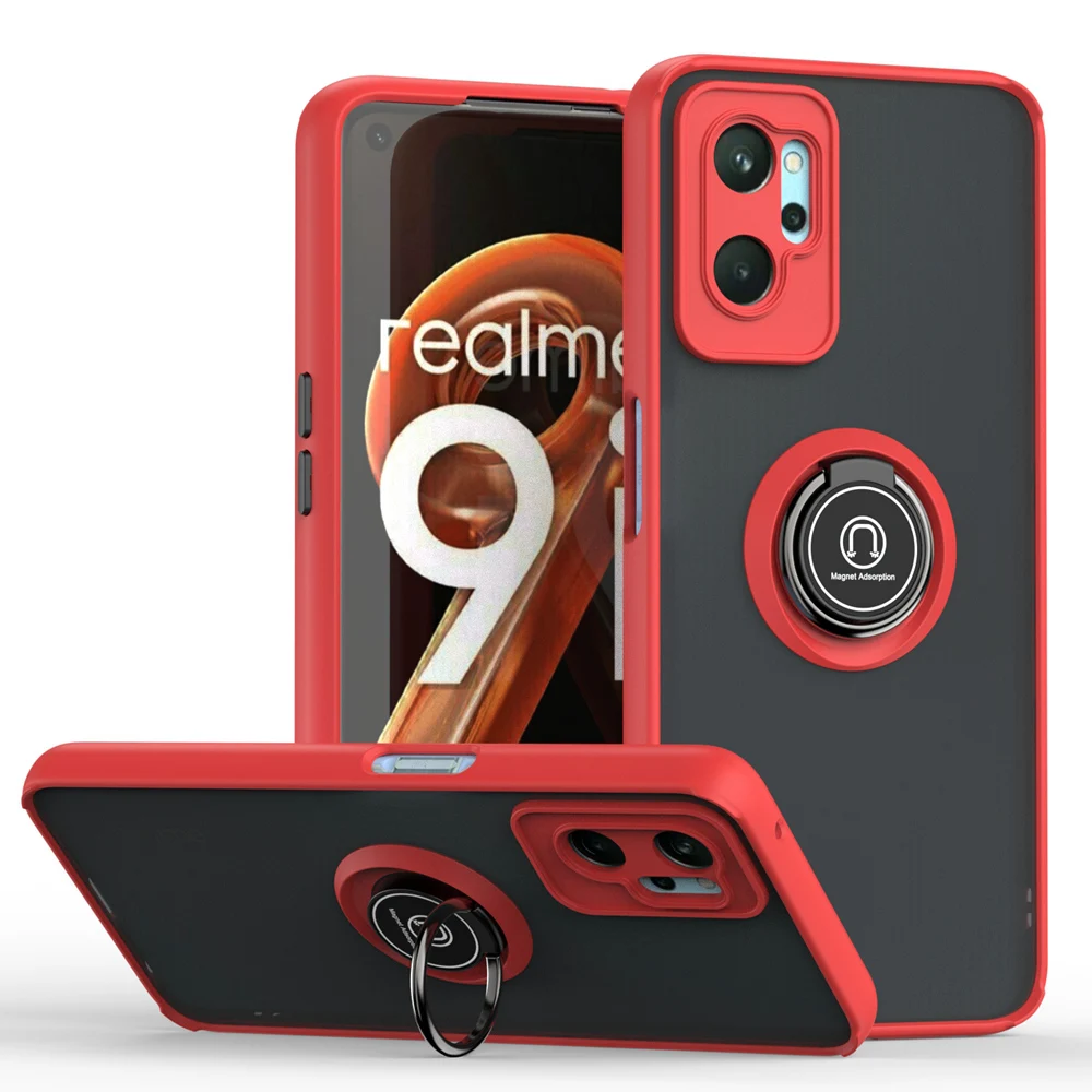 KEYSION Fashion Matte Case for Realme 9 Pro+ 9i Transparent Ring Shockproof Phone Cover for OPPO A96 A95 A94 A76 A36 A74_voghion.com