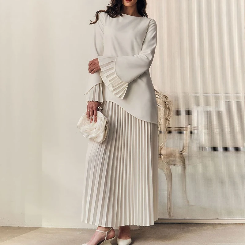 Eid Muslim Two Piece Set Women Top Long Skirt Suit Ramadan Morocco Dubai Islam Casual Ensemble Femme Arabic Skirts Outfits
