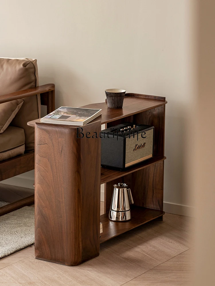

Yuner Sofa Side Table Side Cabinet Black Walnut Solid Wood Light Luxury Living Room Mobile Storage Cabinet