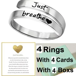 Just Breathe Spiral Wrap Healing Ring - Inspirational Stainless Steel Gift - Adjustable (4 set)