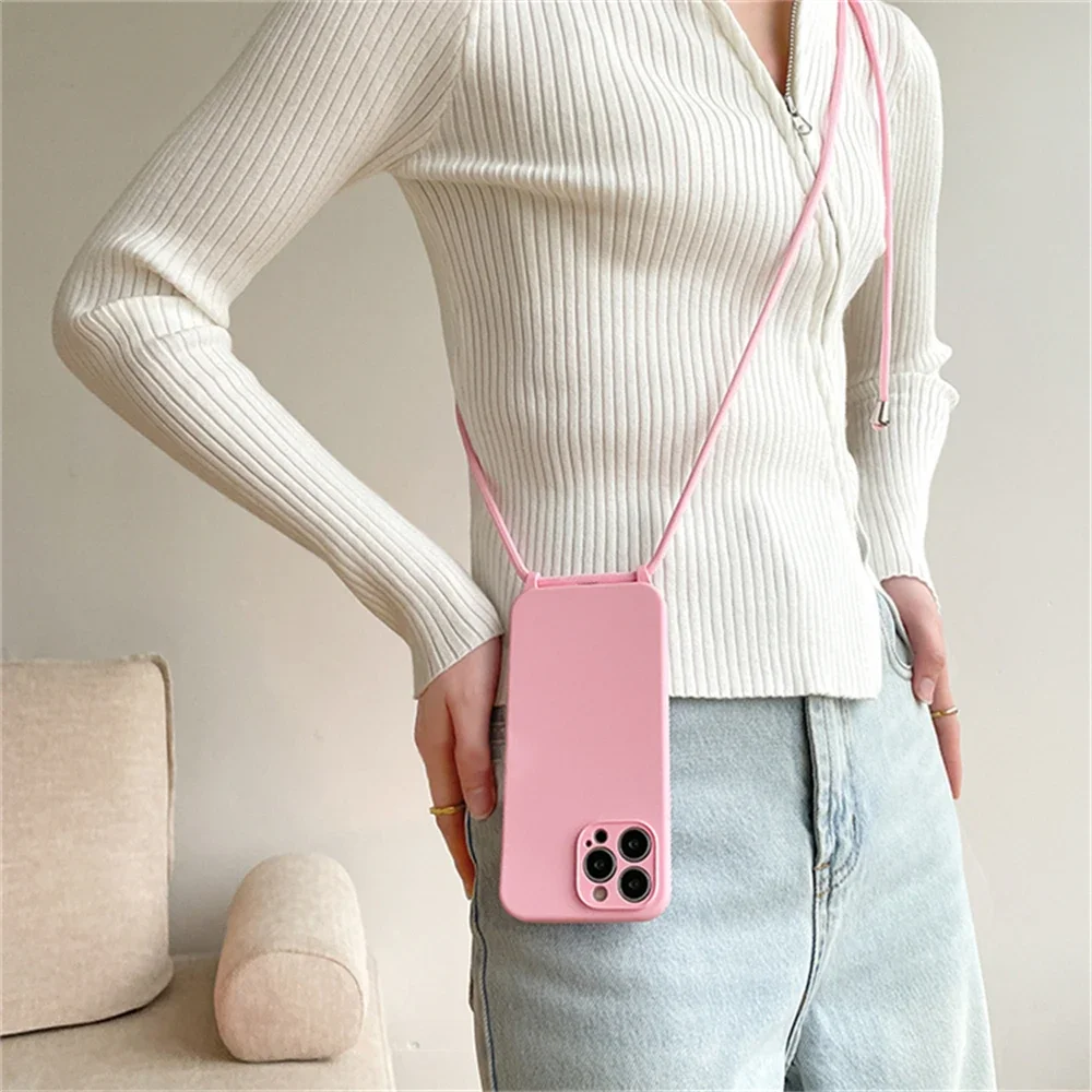 Versatile Crossbody Necklace Lanyard with Soft Silicone Case - Candy Color Cover