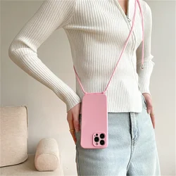 Versatile Crossbody Necklace Lanyard with Soft Silicone Case - Candy Color Cover - iPhone 13 (Pink)