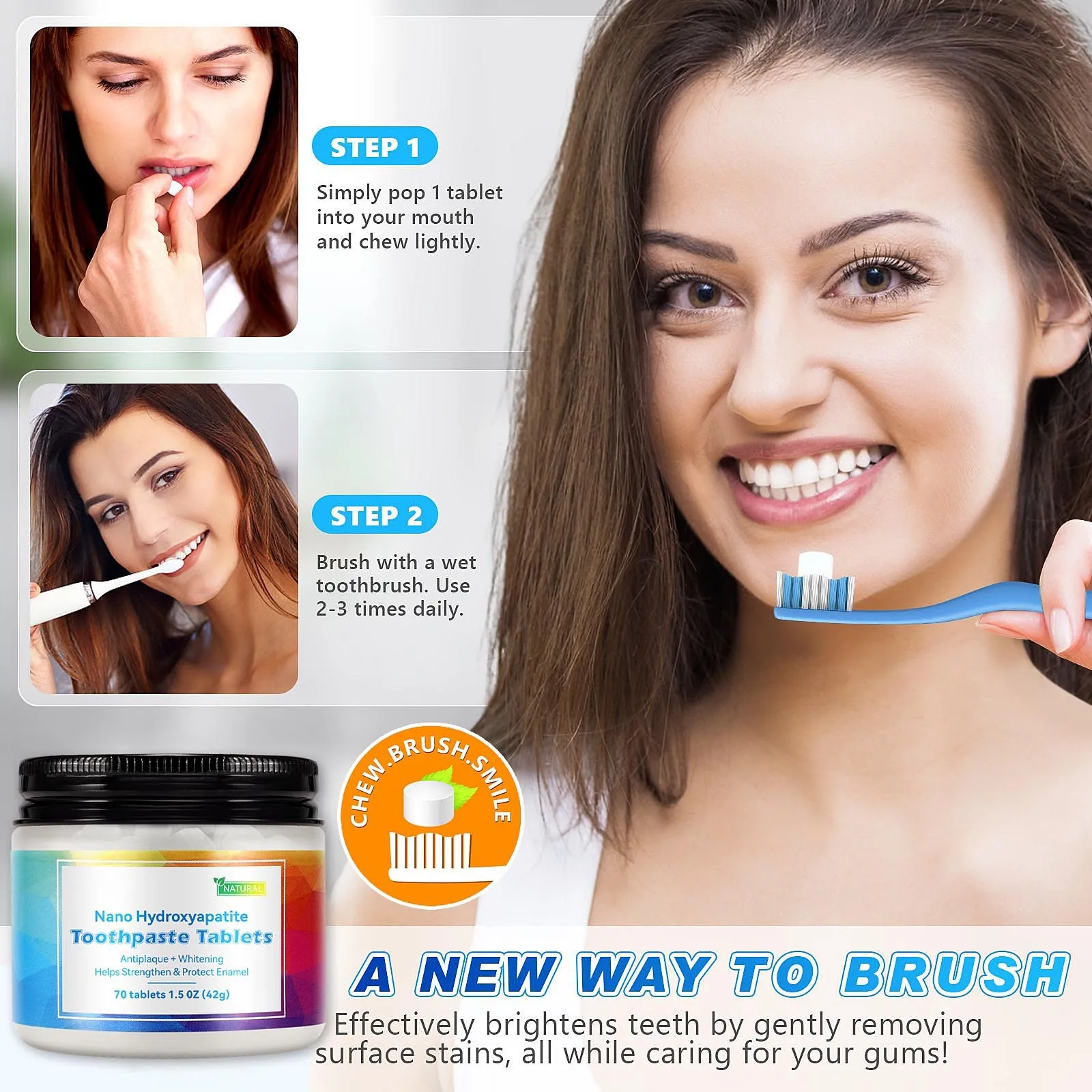 Toothpaste Tablets Nano Hydroxyapatite, Flouride & Plastic Free, Eco & Travel Friendly Remineralize With NHA Hot products
