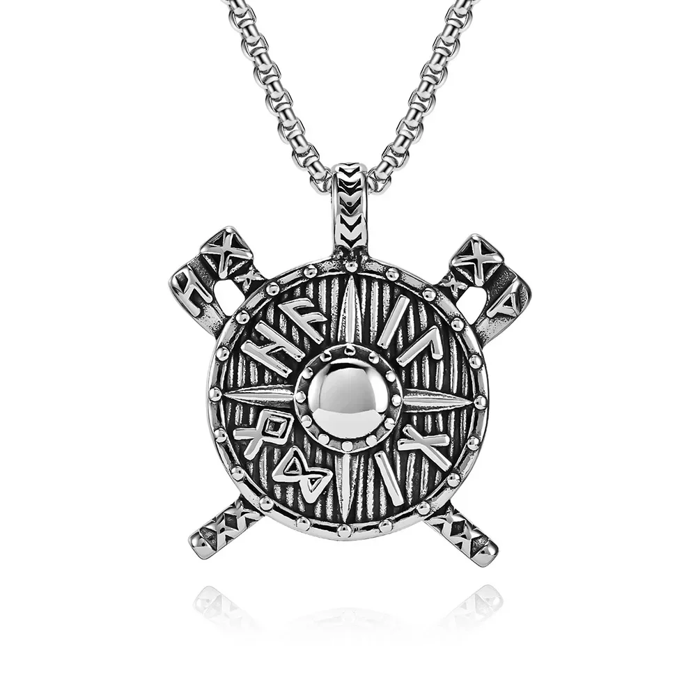 Ciondolo Vintage Nordic Viking Shield Axe Collana Per Uomo Him Retro Gioielli Punk In Acciaio Inossidabile Regali