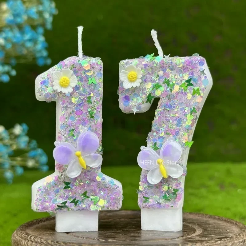Purple Butterfly Birthday Candle, Colorful, Number 0-9 Candle, Cake Topper Decoration, Birthday Party, Home DIY