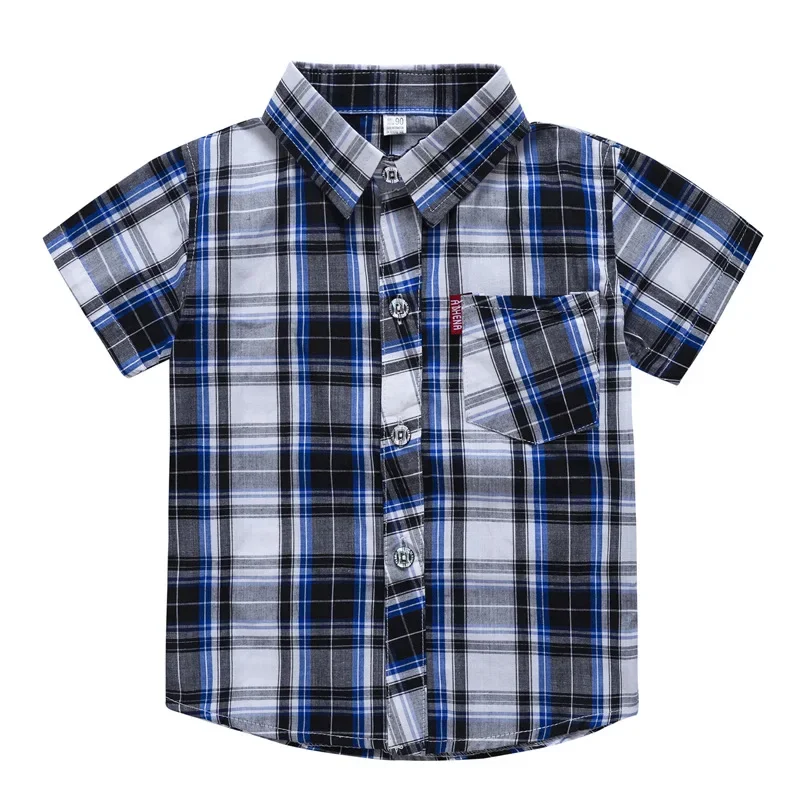 Summer Toddler Boys Shirts Kids Fashion Short Sleeve Shirts Cotton Plaid Print T-shirts Children Clothes Casual Tops