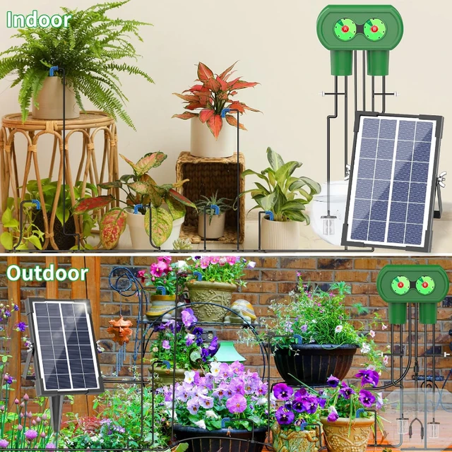 Système d'irrigation solaire, kit d'irrigation goutte-à-goutte à double pompe de type divisé, dispositif d'arrosage simple pour jardin et cour d'extérieur 4