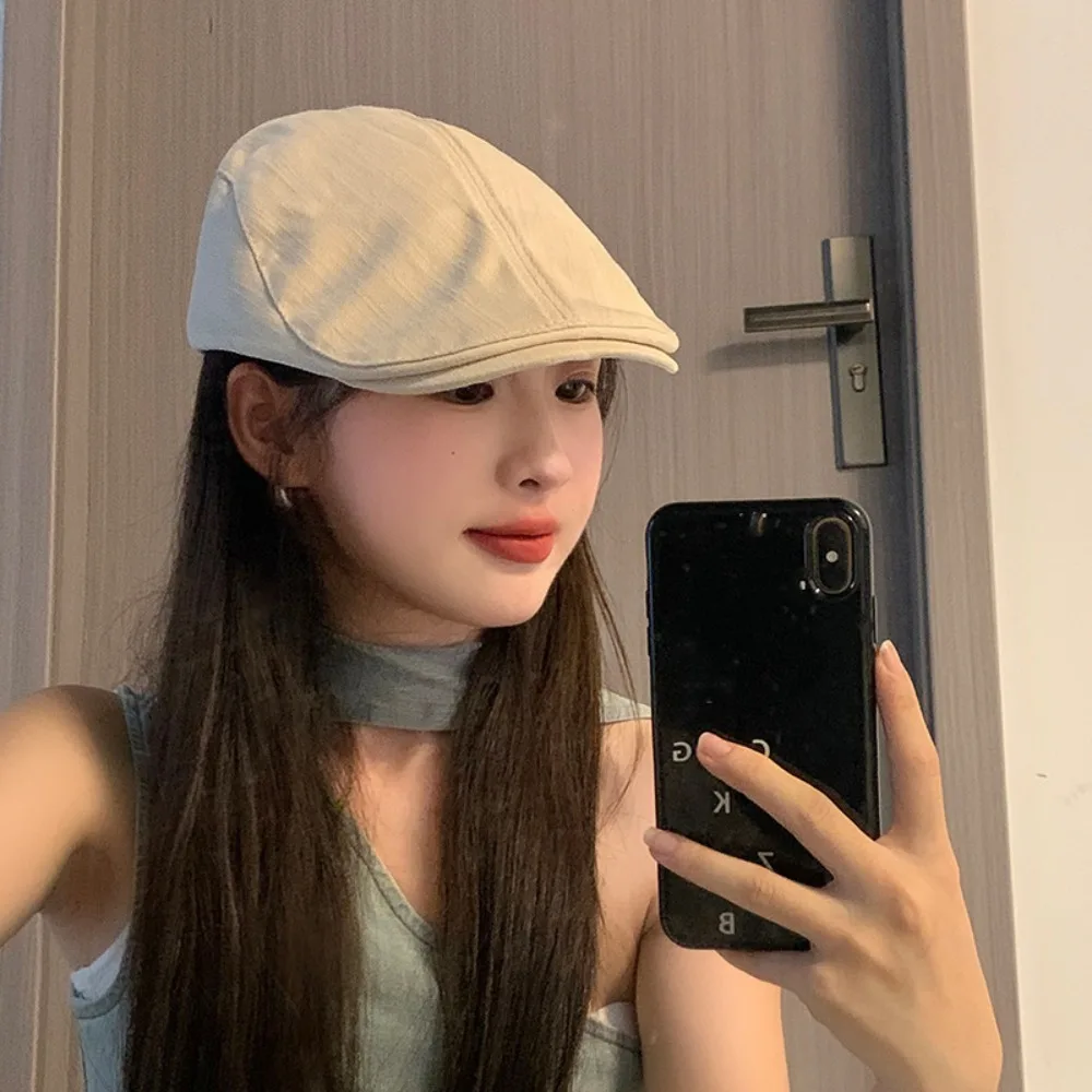 Idol Cotton British Beret Cap Retro Short Brim Forward Hat Sunshade Casquette Cloth Painter Cap Daily
