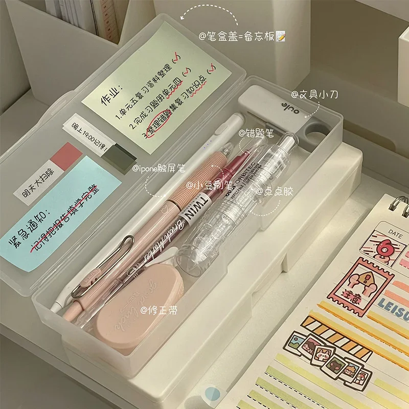 Pencil Cases Kawaii Translucent Plastic Pencil Bags Large Capacity Pen Box Stationery Holder