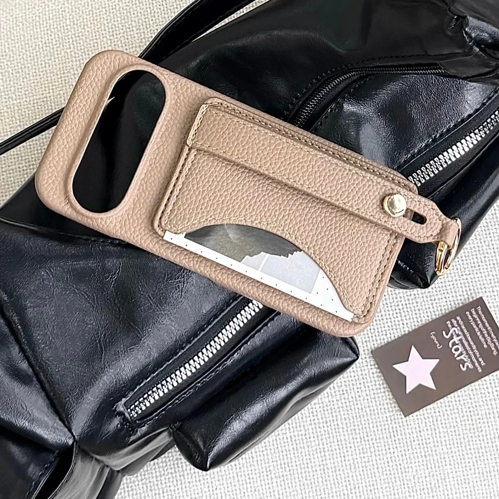 Luxury Matte Leather Wrist Strap Lanyard Wallet Phone Case