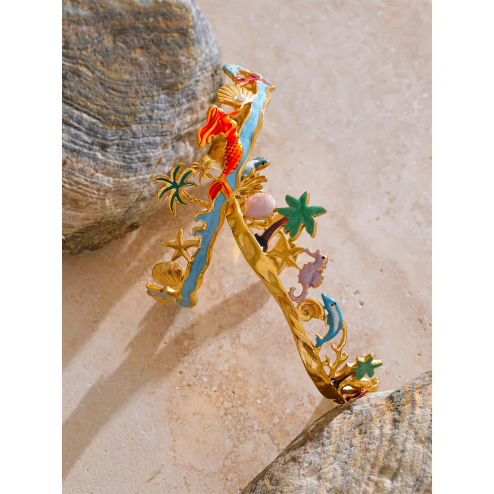 Yhpup Bangle Golden Stainless Steel Summer Stylish Jewelry