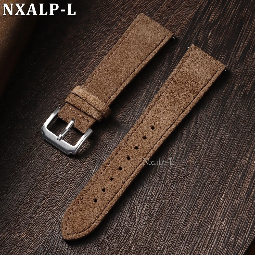 Elegant and Durable Suede Cowhide Leather Watch Strap with Quick Release Clasp