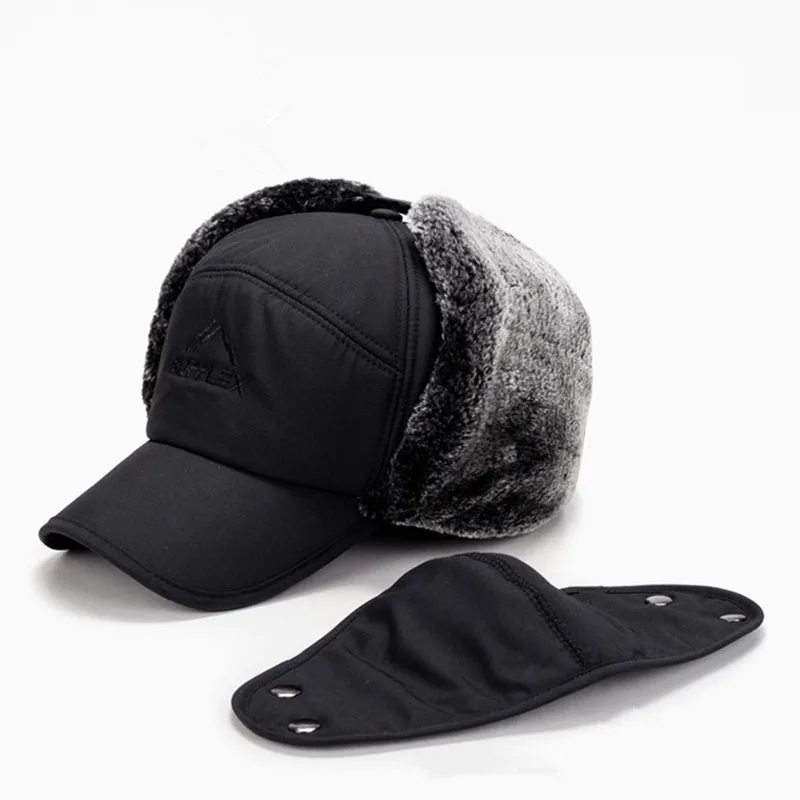 Winter Fur Warm Windproof Hat Men Women Lei Feng Cap Bomber Faux Fur Ear Flap Cap Black Ski Trooper Trapper Cold Anti-snow