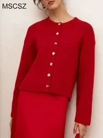 MSCSZ Spring Autumn Knitted Cardigan Sweater With Gold Buttons Elegant Women Knit Sweater Jackets Cropped Cardigan Fall Winter