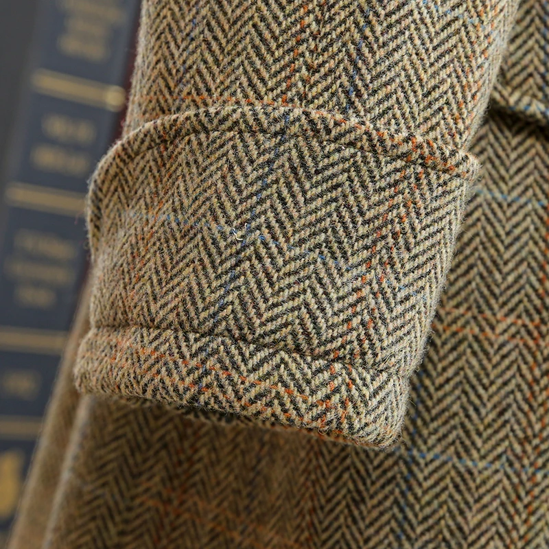 Men's Tweed Balmacaan Coat Houndstooth Pattern Classic Elegant Semi-formal Style Winter Outwear