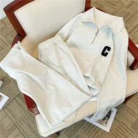 Plus Size Casual Sportswear Set for Women Spring Autumn Fashionable Sweatshirt Two Piece Set Trendy Loose Collar Design