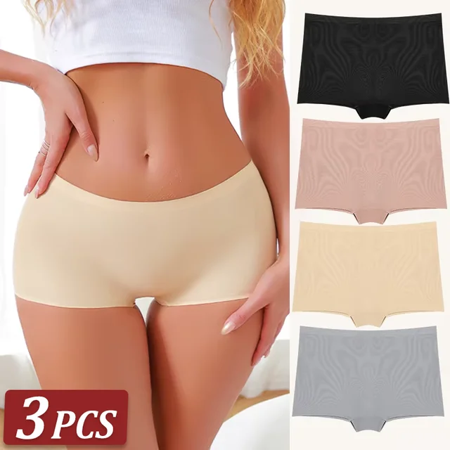 Rocklon 3Pcs Women's Seamless Panties Sports Boxer Underwear Female Solid Color Comfortable Briefs Cozy Lingerie Intimate Underpant S-XL