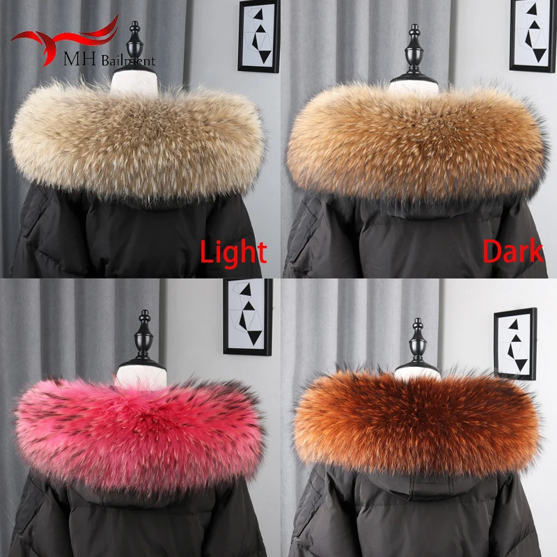 100% Real Natural Raccoon Fur Scarf Women Winter Fashion Luxury Warm High Quality Fur Collar For Coat Strip Hooded Large Muffler