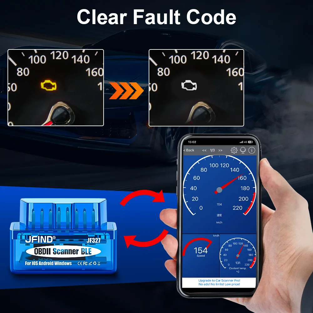 ELM327 Bluetooth 5.1 BLE V1.5 OBD2 Car Diagnostic Tools ELM 327 PIC18F25K80 Chip for IOS Android Scanner Clear Fault Code 4