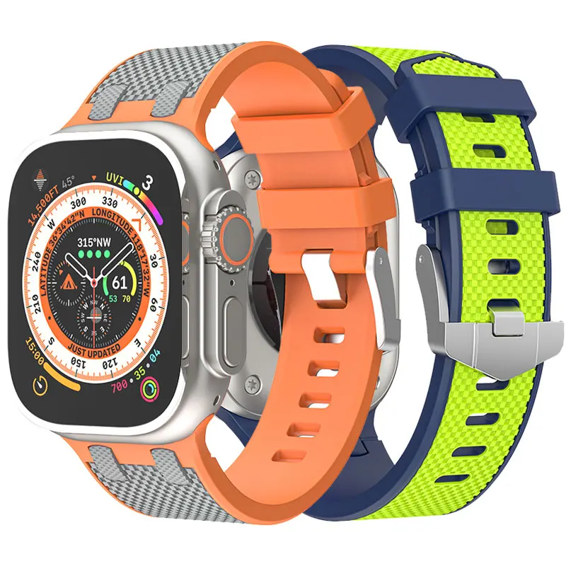 

Metal Head Silicone Strap For Apple Watch Ultra 2 49mm 9 8 7 Rubber Band For iWatch SE 5 6 41mm 45mm 44mm 40mm Sports Bracelet