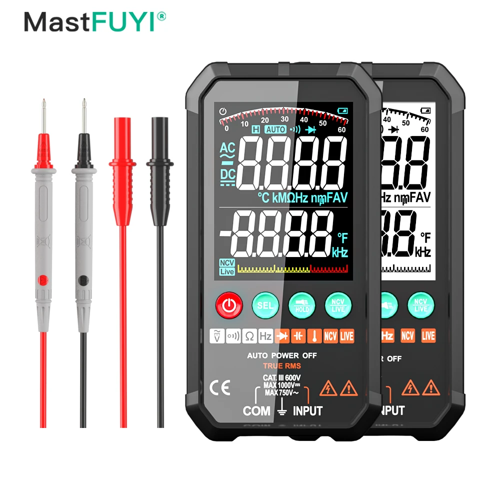 MASTFUYI Large Screen Digital Multimeter AC & DC Voltage Resistance Capacitor Diode Ambient Temperature 6000 Count Detector digital multimeter