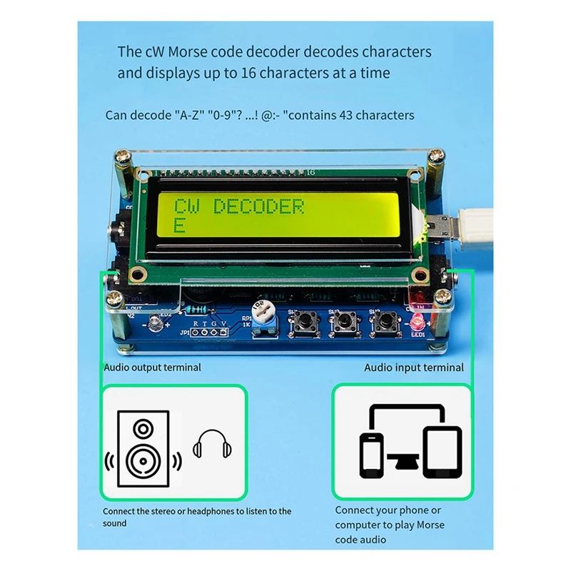 Upgraded HU-069B CW Morse Code Decoder Trainer Parts Electronic DIY Circuit Board Welding Practice Kit 3