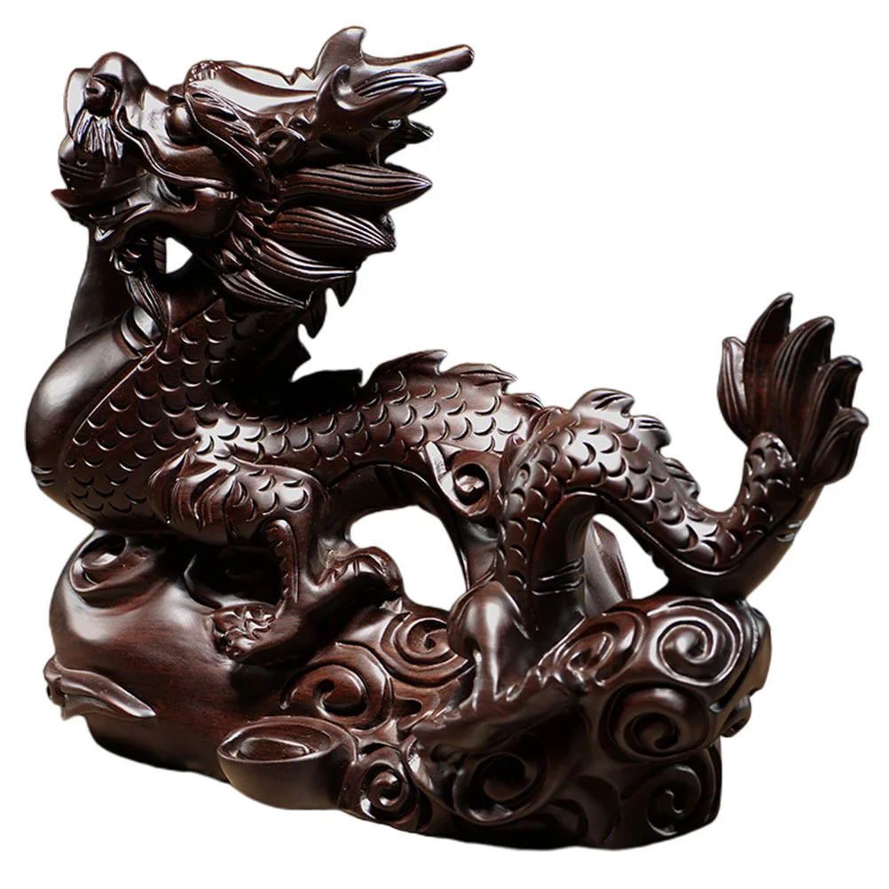 

15cm Chinese Dragon Sculpture Office Car Dashboard Decorations Year The Dragon Figurine Wooden Decoration