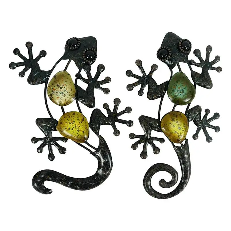 

2pcs Geckoo Wall Art Metal Lizaard Decoration Multifunctional Lizzard Statue With Hook Geckoo Figurine Animal Sculpture For Home