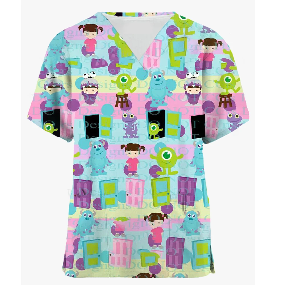 

Toy Story 4 Clinic Hospital Nurse Workwear 3D Printing T-shirt Women's V-neck Pocket Medical Clothing Nursing Top Work