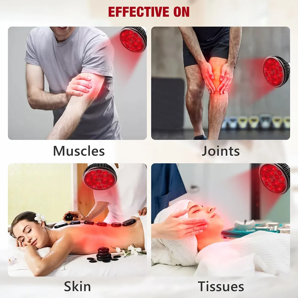 Red Light Therapy Lamp with Holder 360&deg; Adjustable Clamp 660nm&850nm Infrared Combo Bulb for Skin Care Pain Relief and Recovery infrared therapy lamp
