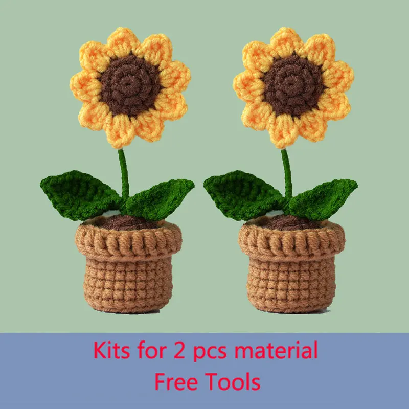 Crochet Knitted Sunflower Kit Sewing Package For Beginner Adult Handmade DIY Craft Crocheting Supplies Tool Girls Gift