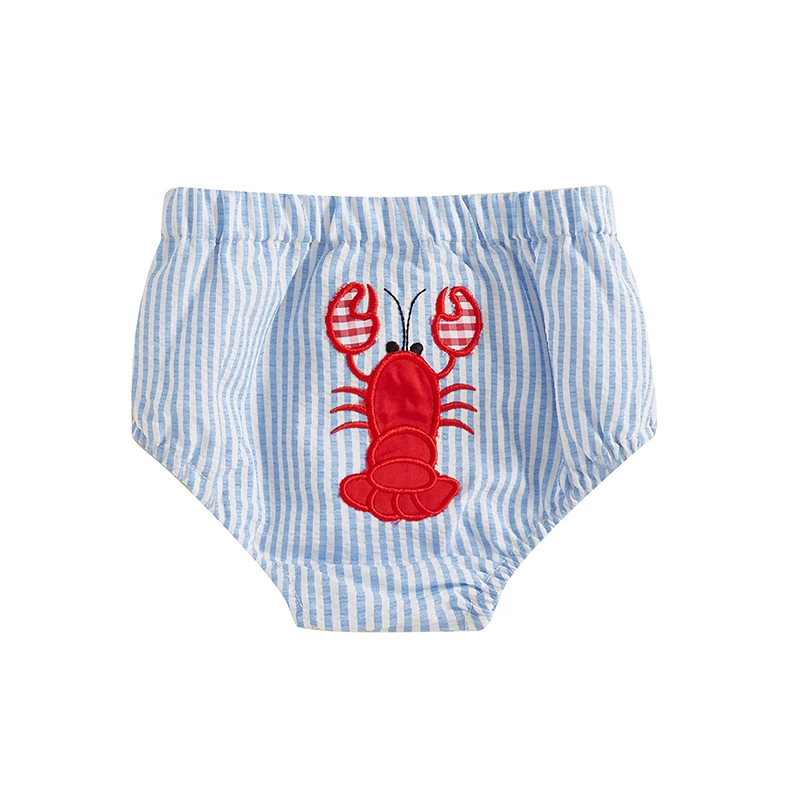 Baby Boys Shorts Summer Elastic Waist Lobster Embroidery Shorts Diaper Covers Bottoms