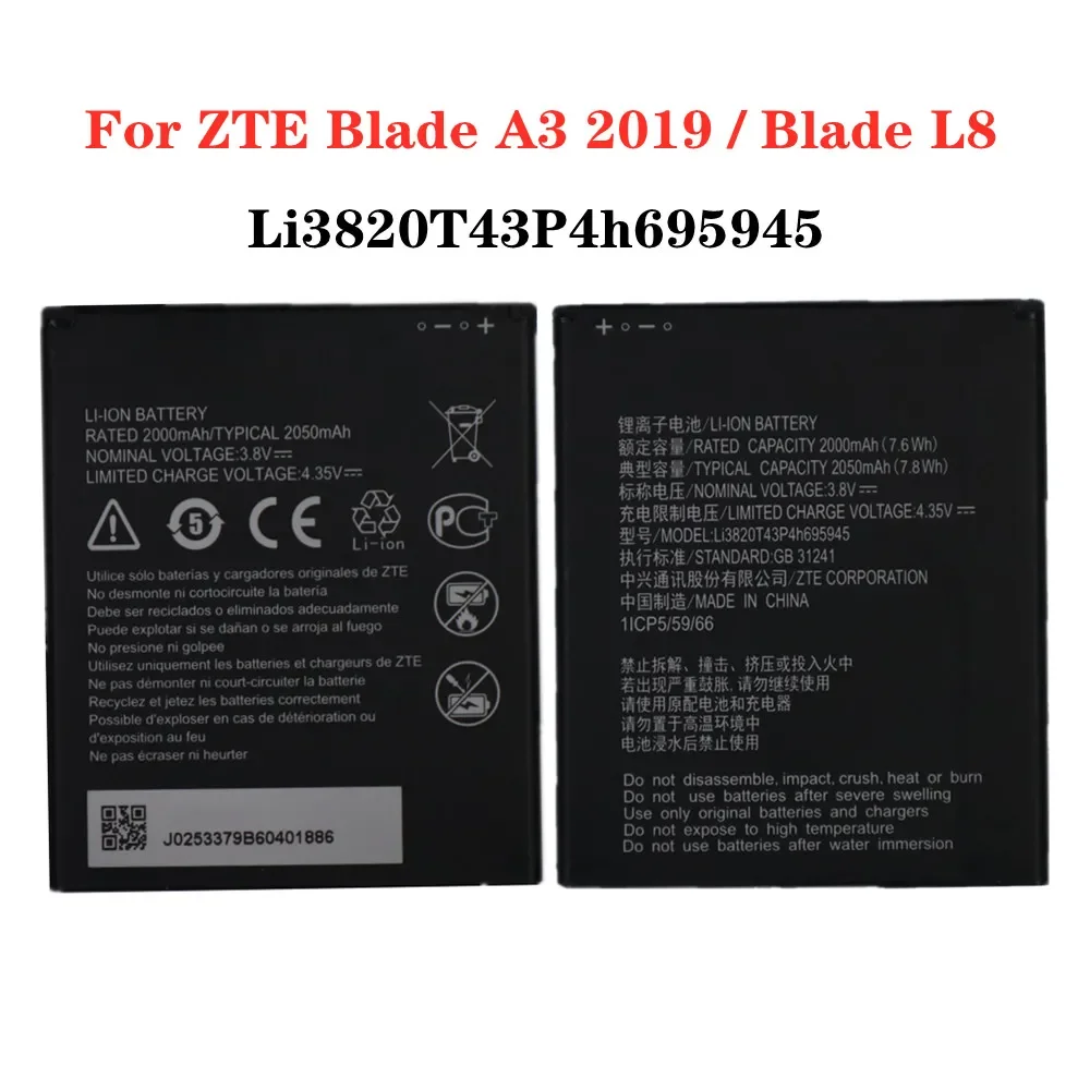 

Original 2050mAh Li3820T43P4h695945 Battery For ZTE Blade A3 2019 / Blade L8 High Quality Replacement Mobile Phone Batteries