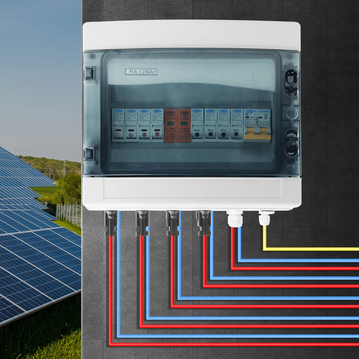 Solar PV Combiner Box Solar photovoltaic PV Combiner Box With Lightning Protection 4 input 1 out DC 600V Fuse MCB SPD Waterproof Box IP65 12ways solar pv combiner box