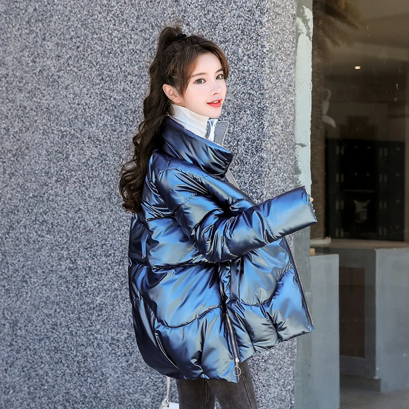 Women New Fashion Stand-up Collar Down Jacket Short Smooth Casual Loose Cotton Coat  Autumn and Winter Warm Clothing