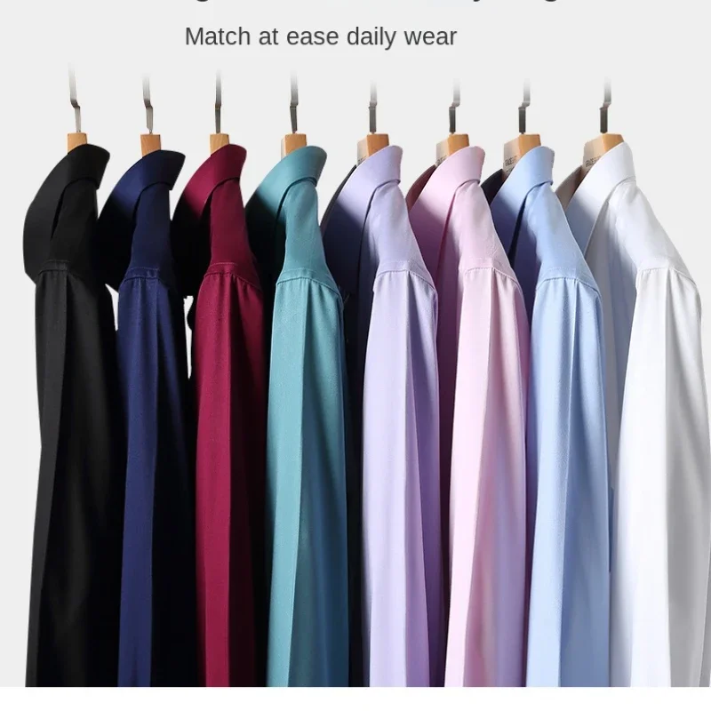 Bamboo Fiber Men Dress Shirt for Office Business Soft Comfortable  Man's Plaid Shirt Long Sleeve StretchMale Clothing No Pocket