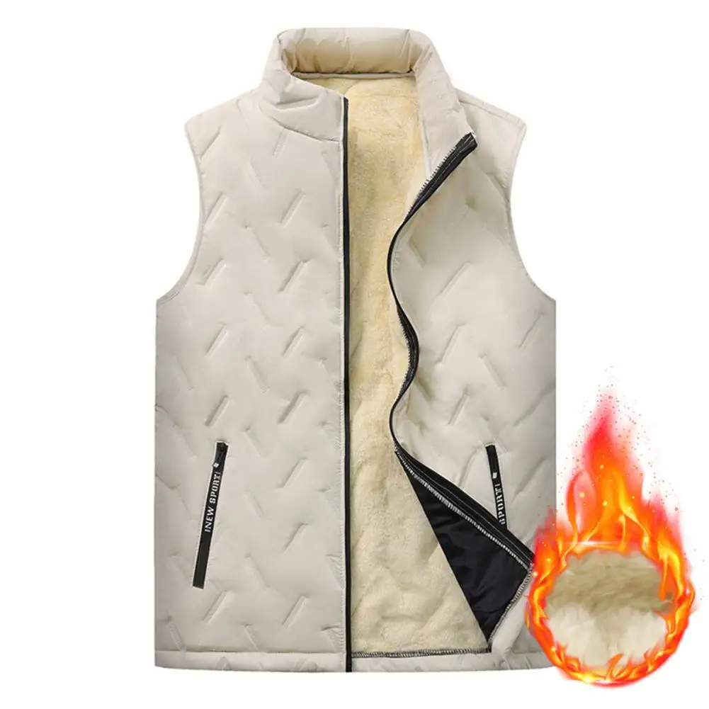 

Men Winter Waistcoat Premium Men's Winter Vest Thick Padded Plush Stand Collar Windproof Zipper Closure Ultimate Warmth Neck